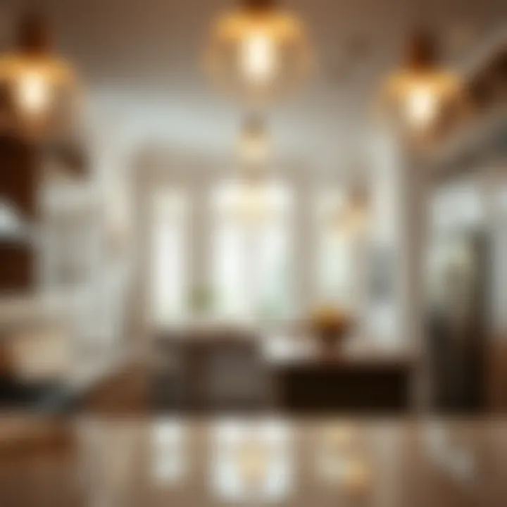 Diverse types of hanging lights in an elegant kitchen