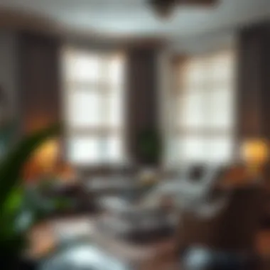 Stylish Living Space with Customized Treatments Stylish living space featuring customized blinds and drapes