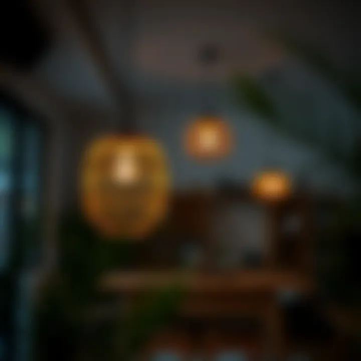 Eco-friendly bamboo lighting fixtures in an interior space