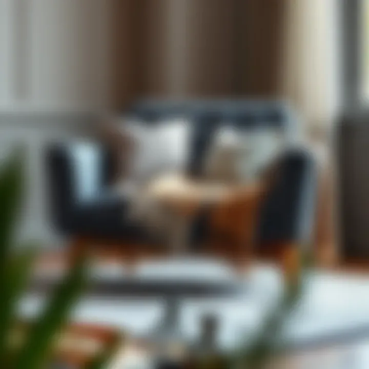 Styled Grey Modern Armchair with Cushions Grey modern armchair styled with decorative cushions and a throw blanket