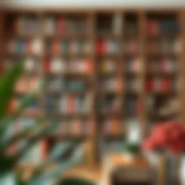 Stylishly organized bookshelf showcasing various color themes.