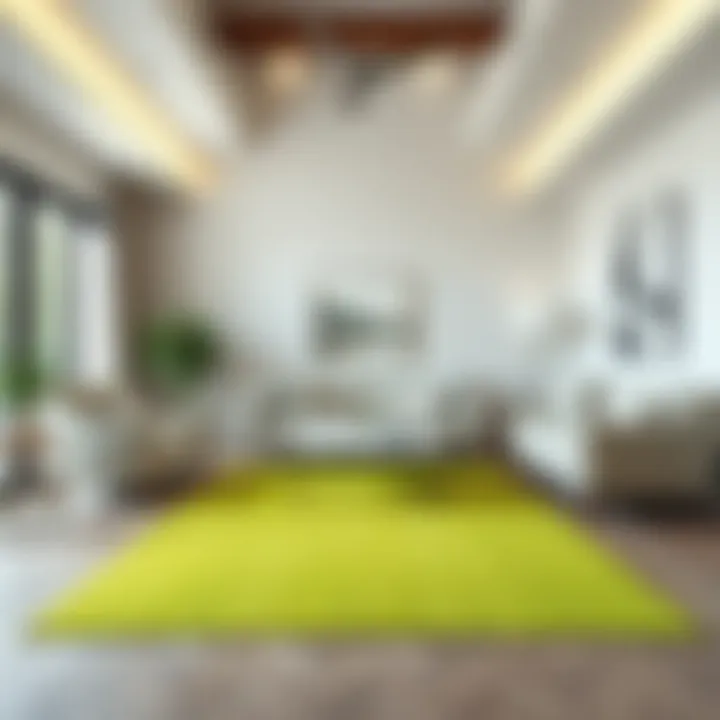 Vibrant Lime Green Rug with Neutral Furniture Living space featuring a vibrant lime green rug paired with neutral furniture