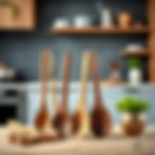 Elegant wooden utensils displayed in a stylish kitchen setting