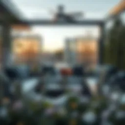 Elegant outdoor seating adorned with charcoal grey pillows