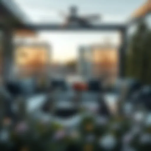 Elegant Outdoor Seating with Charcoal Grey Pillows Elegant outdoor seating adorned with charcoal grey pillows