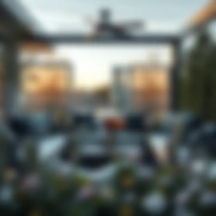 Elegant Outdoor Seating with Charcoal Grey Pillows Elegant outdoor seating adorned with charcoal grey pillows