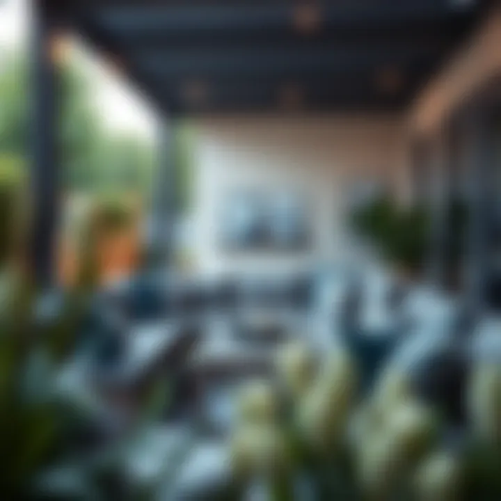 Inviting Outdoor Lounge with Charcoal Grey Pillows Inviting outdoor lounge area featuring charcoal grey pillows