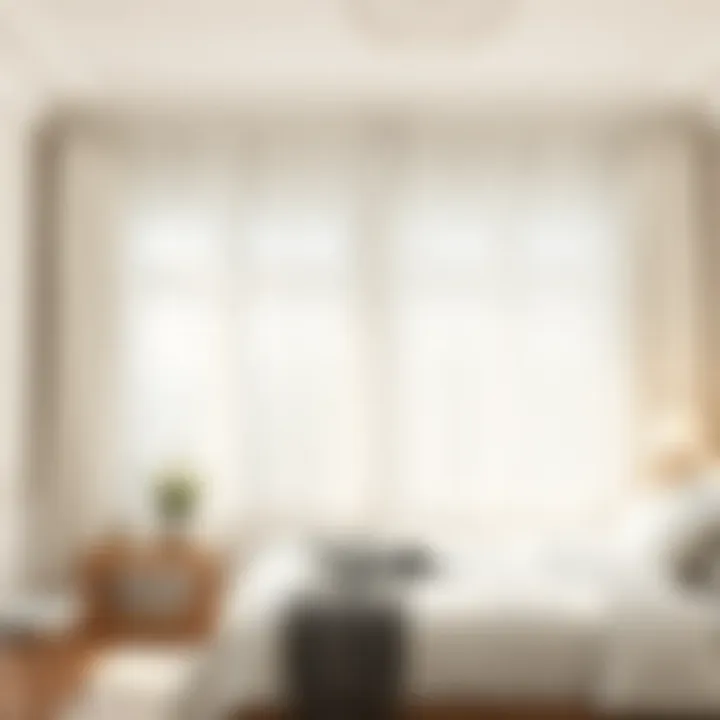 Cozy bedroom showcasing layered white curtains for light control