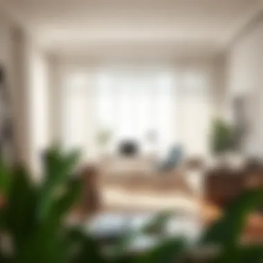 Stylish home office with white curtains enhancing natural light