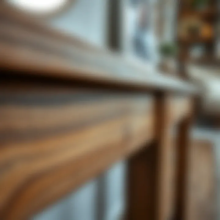 Exquisite Craftsmanship and Material Choices Close-up of craftsmanship details on a wooden narrow console table