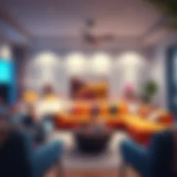 A vibrant living room showcasing various design elements