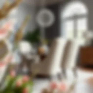 Trendy fabric upholstered dining chairs in a stylish arrangement