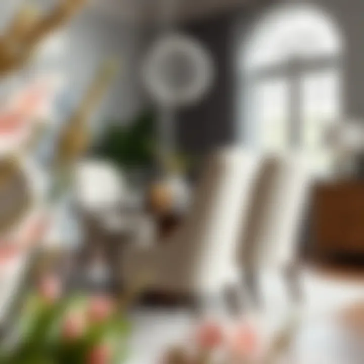 Trendy fabric upholstered dining chairs in a stylish arrangement