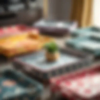 Vibrant Selection: A Collection of Patterned Tray Tables Colorful patterned TV tray tables arranged creatively