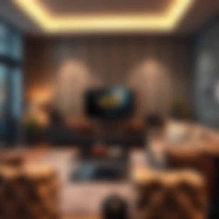 Cozy Living Room with Integrated Gaming Setup Stylish living room with a well-integrated TV stand for gaming.