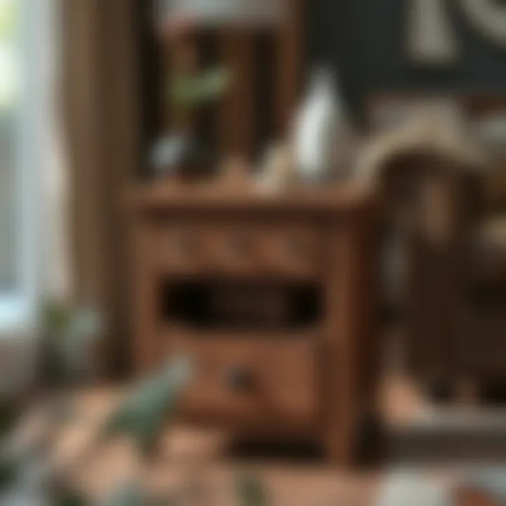 Rustic Small End Table with Storage Stylish rustic end table with drawers and decorative elements