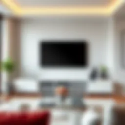 Stunning white and glass TV stand in a modern living room setting