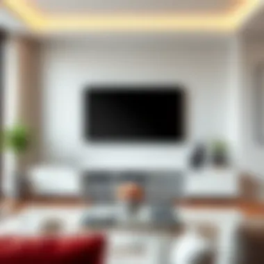 Modern Living Room with Elegant TV Stand Stunning white and glass TV stand in a modern living room setting