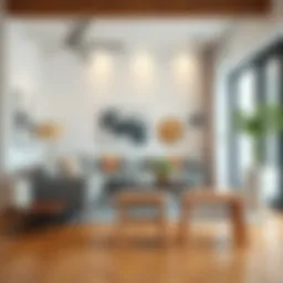 Elegant wooden library step stools in a modern living room setting