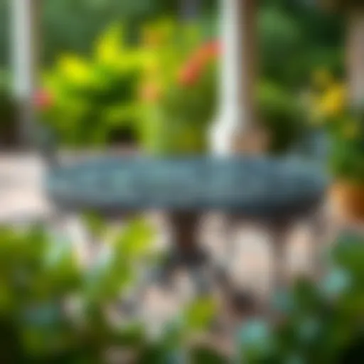 Elegant wrought iron patio table with intricate designs